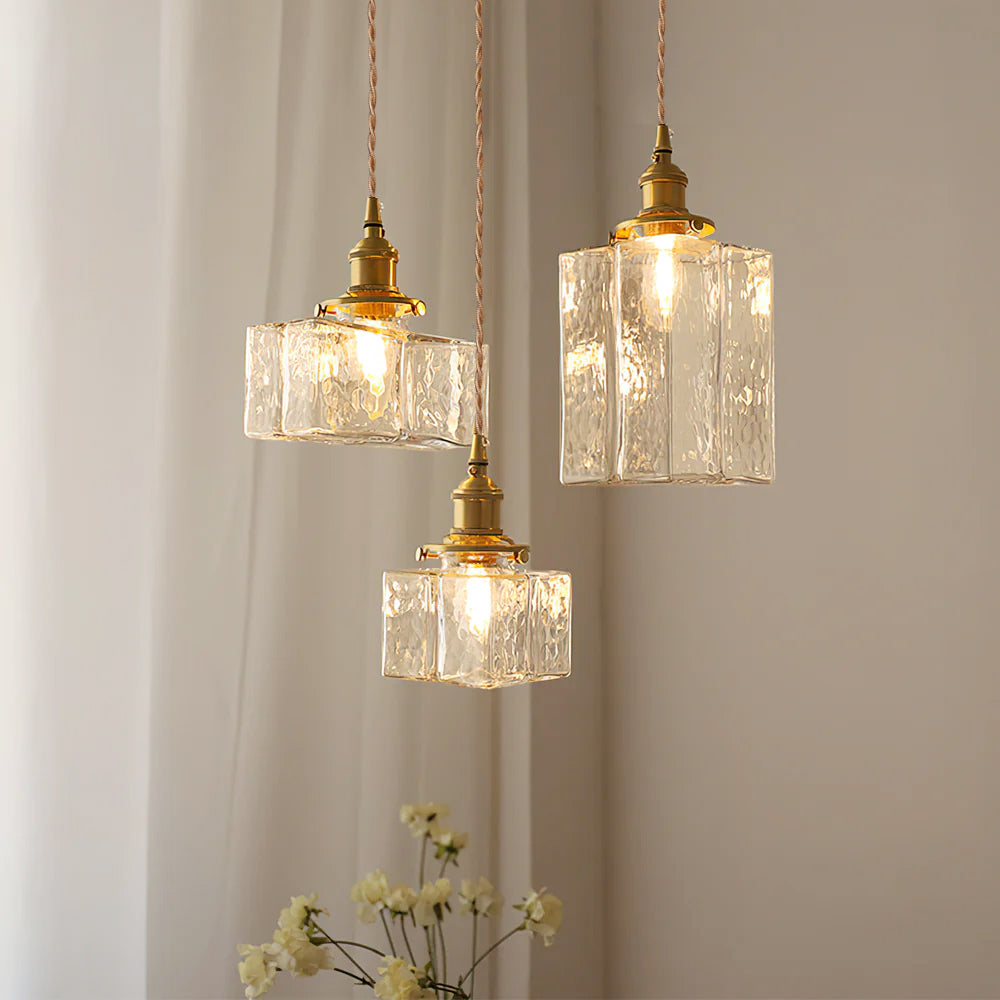 Glass Pendant Light with Brass Accents Adjustable Hanging Fixture for Kitchen Island Dining Room Modern Overhead Lighting E26 Socket