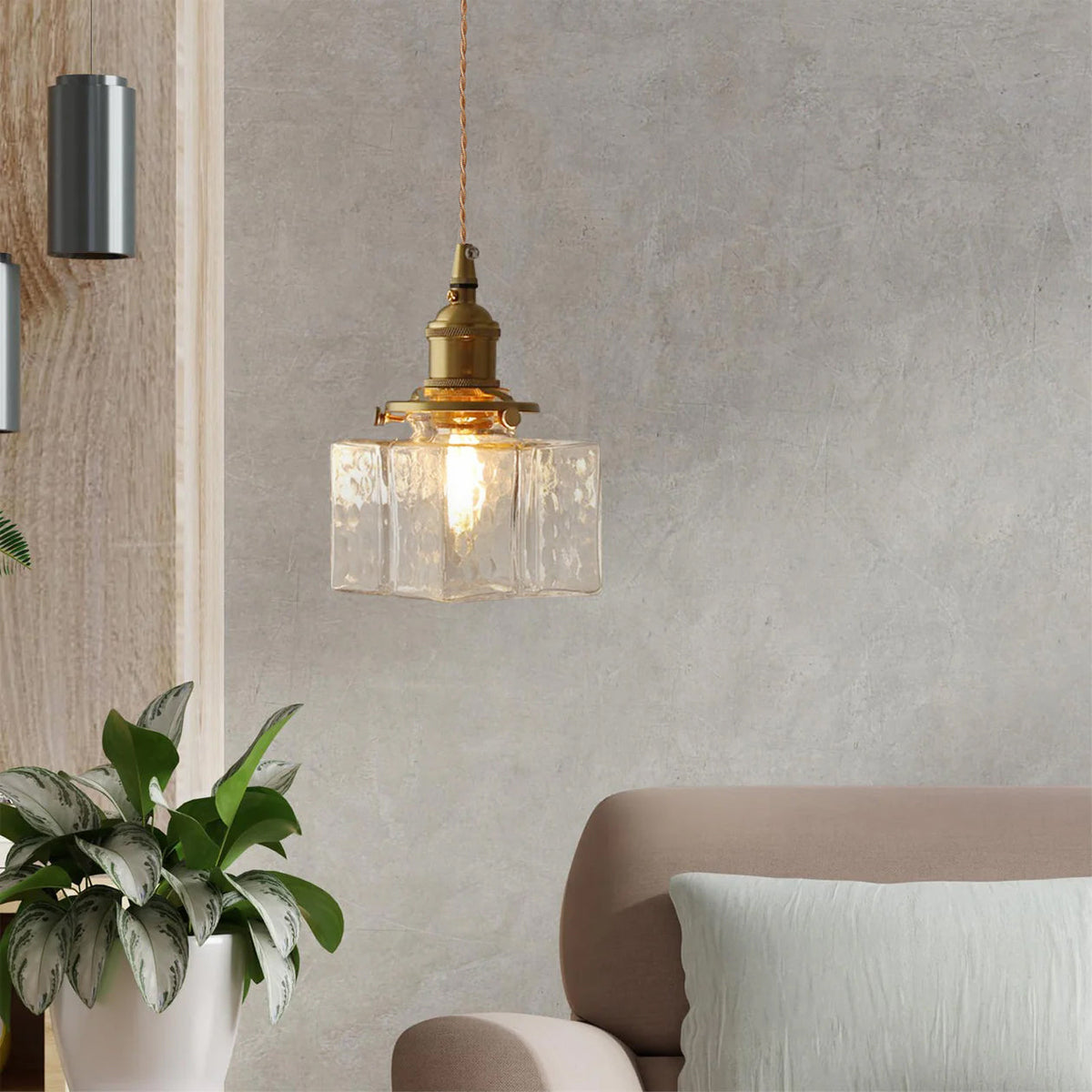 Glass Pendant Light with Brass Accents Adjustable Hanging Fixture for Kitchen Island Dining Room Modern Overhead Lighting E26 Socket