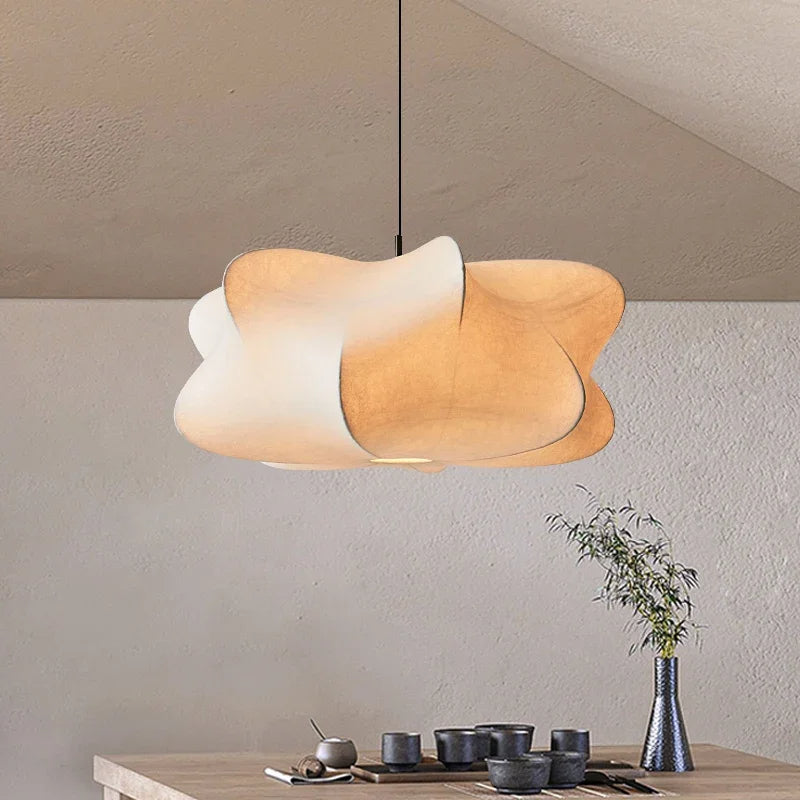 Flowing Silk Shade Overhead Light Fixture 12 in Taupe E27 Socket for Dining Room Living Room Bedroom Ambient Glow Modern Minimalist Organic