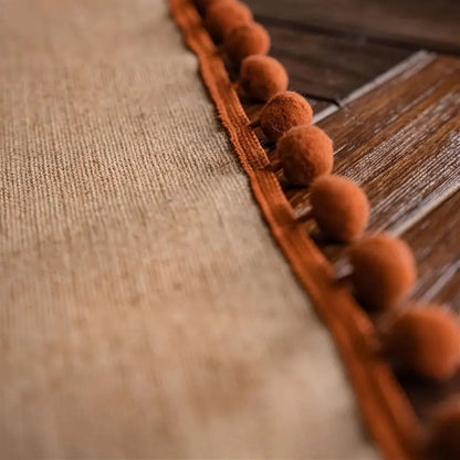 Juno Table Runner - Jute with Orange Pom-Pom Trim, Bohemian Style for Fall Decor