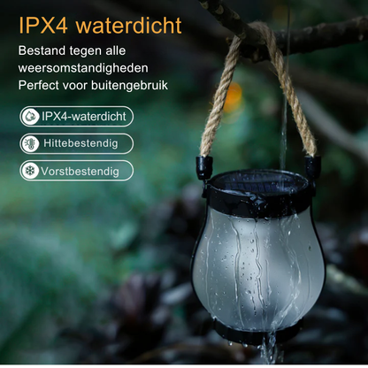Flickering Flame Outdoor Lantern with Solar Panel 10 in Tall Glass LED Garden Light Waterproof Hanging Patio Decoration Dusk Sensor USB Back