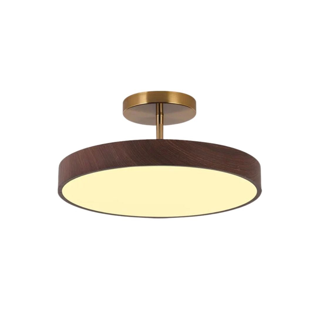 Semi-Flush Mount LED Fixture with Wood Grain Accent for Bedroom, Living Room & Dining Room Ambient Lighting