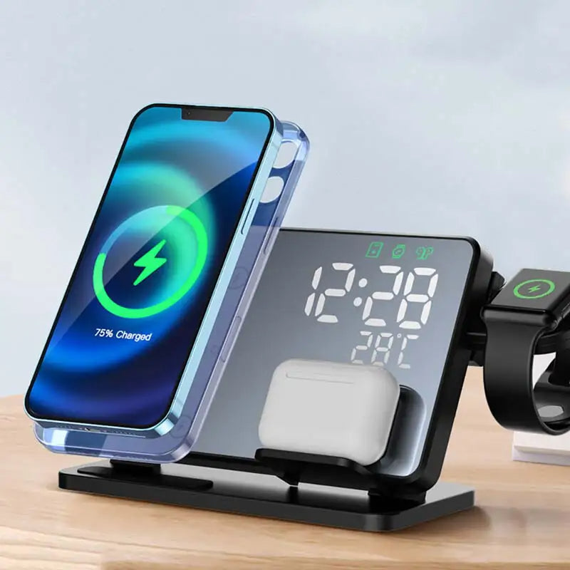 Wireless Charging Station for iPhone, Apple Watch & AirPods with Alarm Clock | 3-in-1 Fast Charging Dock Station | Qi-Certified