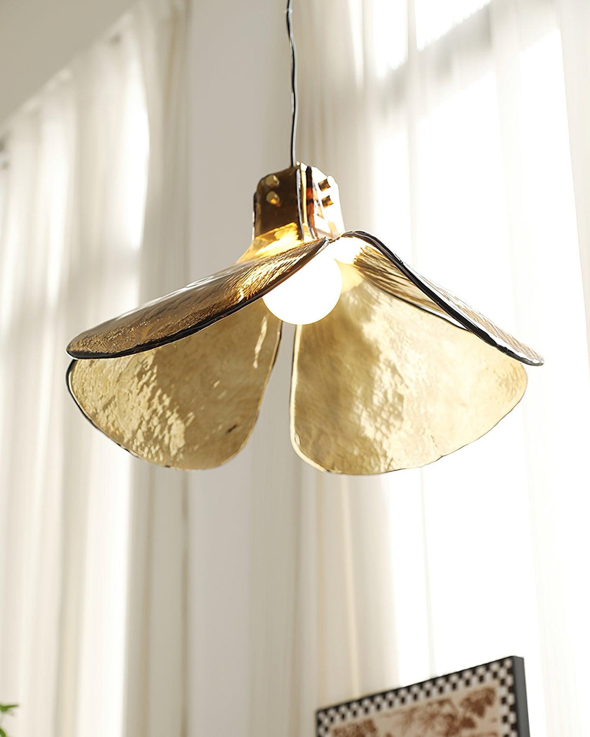 Glass Leaf Ceiling Fixture E27 Bronze Frame Adjustable Drop Cord Ambient Overhead Lighting for Dining Tables Kitchen Counter Modern Home