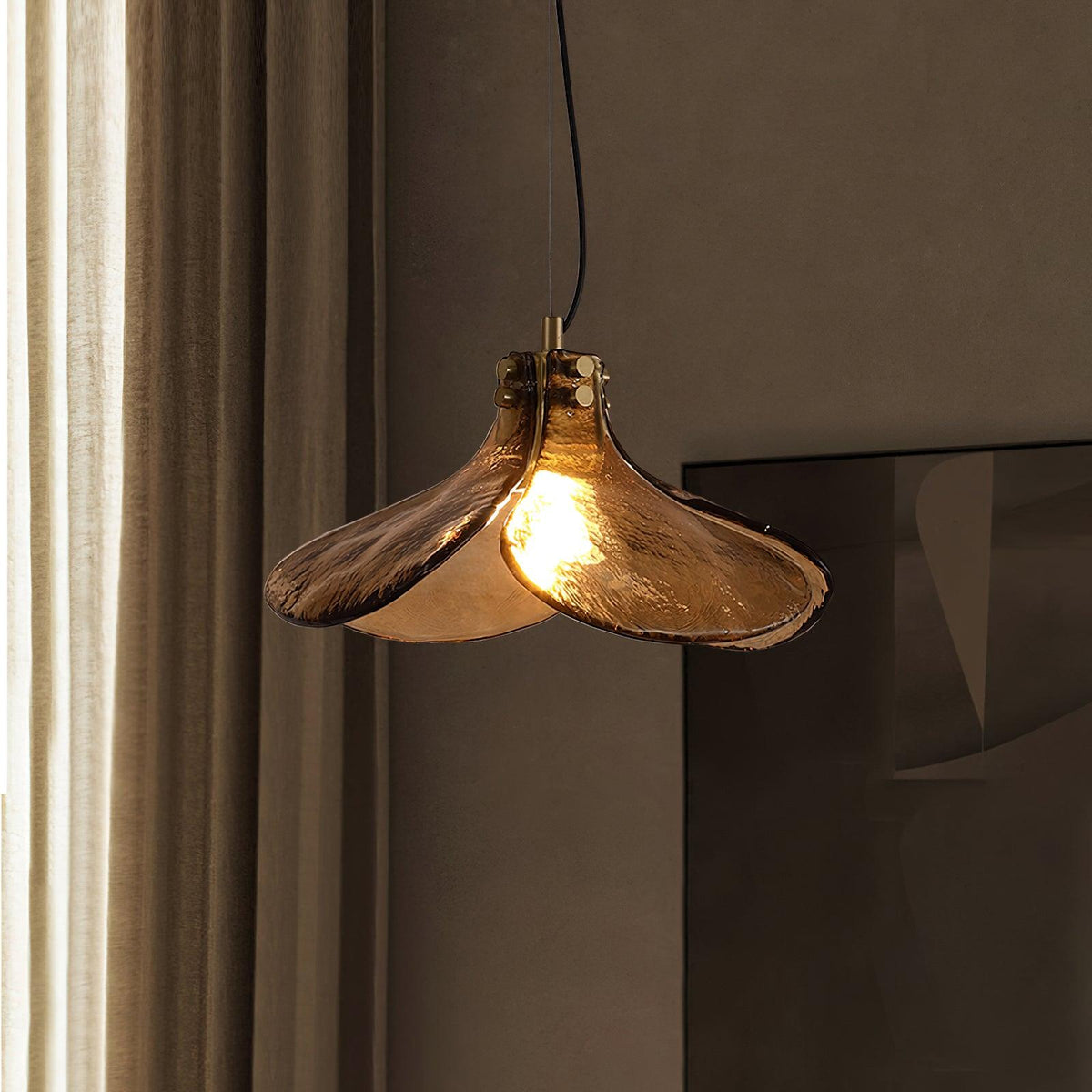 Glass Leaf Ceiling Fixture E27 Bronze Frame Adjustable Drop Cord Ambient Overhead Lighting for Dining Tables Kitchen Counter Modern Home