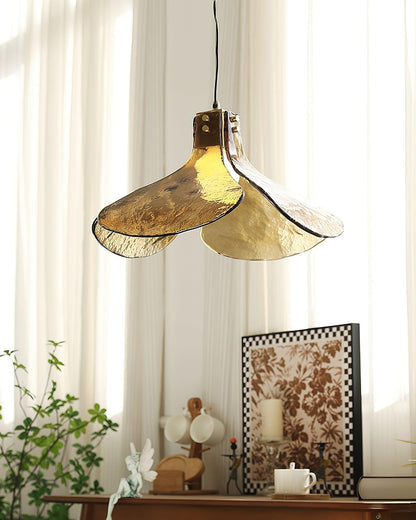 Glass Leaf Ceiling Fixture E27 Bronze Frame Adjustable Drop Cord Ambient Overhead Lighting for Dining Tables Kitchen Counter Modern Home