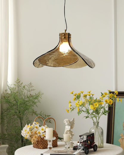 Glass Leaf Ceiling Fixture E27 Bronze Frame Adjustable Drop Cord Ambient Overhead Lighting for Dining Tables Kitchen Counter Modern Home