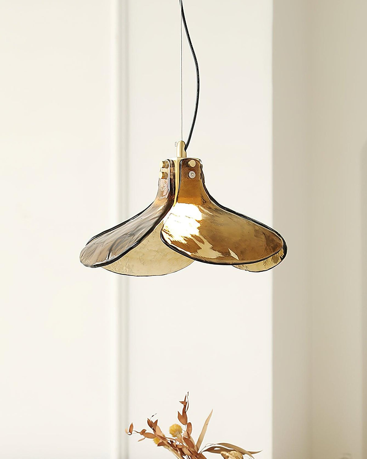 Glass Leaf Ceiling Fixture E27 Bronze Frame Adjustable Drop Cord Ambient Overhead Lighting for Dining Tables Kitchen Counter Modern Home
