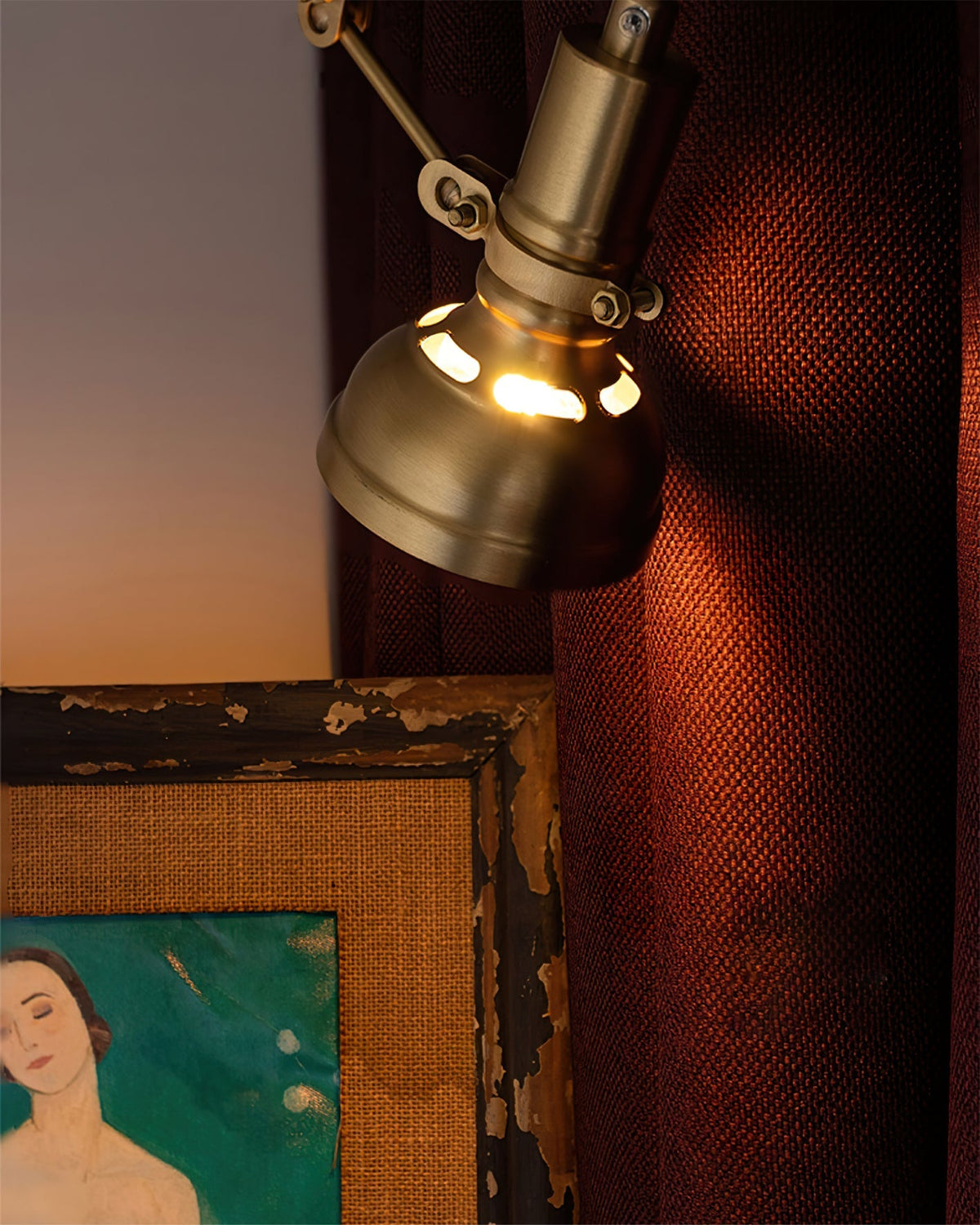 Articulating Wall Sconce Brass & Wood 27 inch Pivoting Arm Task Light for Bedside Reading Office Study Workspace