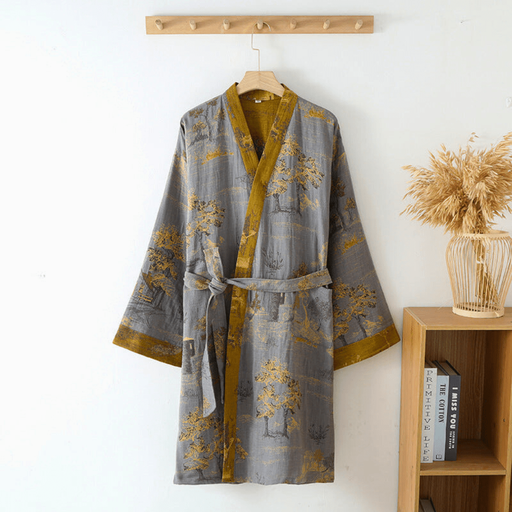 Karma Bathrobe - 100% Cotton Gauze, Unisex Kimono Design