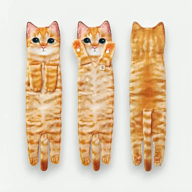 Microfiber Hand Towel with Playful Cat Design & Paw Loop Hanging Tabs for Kitchen & Bathroom