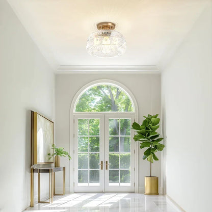 Glass Semi-Flush Ceiling Fixture – 9 in Dome Shade in Amber, Clear or Green for Bedrooms, Entryways & Low Ceilings