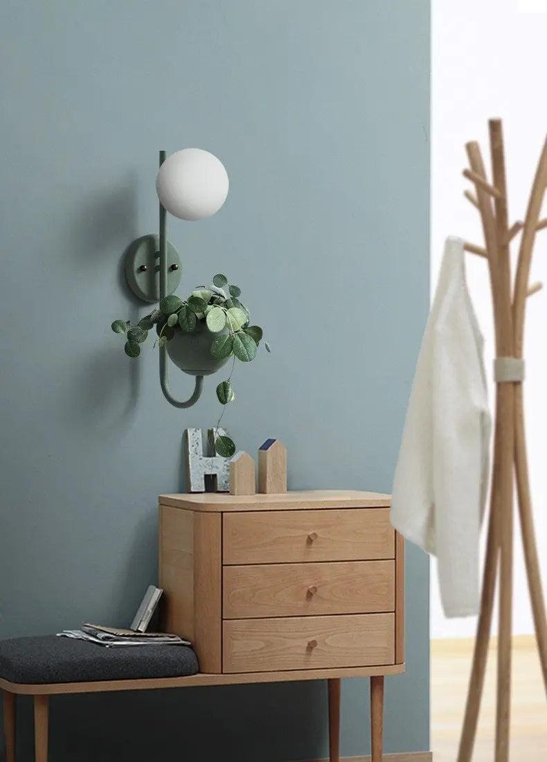Wall Sconce with Built-In Planter Pot and LED Light for Bedroom, Living Room, or Hallway Decor | Modern Minimalist Design for Indoor Greener