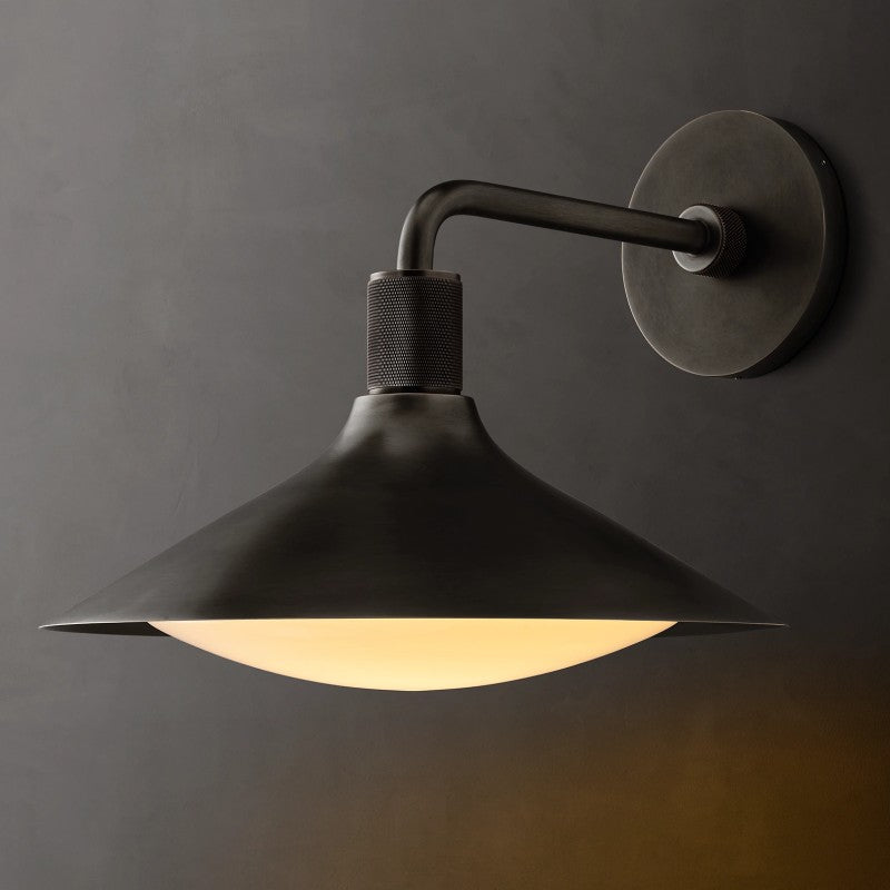 Tapered Wall Sconce with Milk Glass Shade & Solid Brass Construction for Living Room & Bedroom