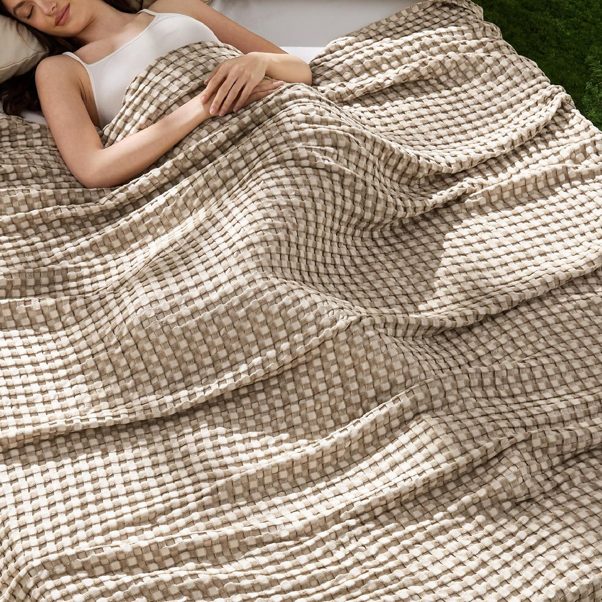 Cozy Haven | Couverture Queen légère en coton et bambou à tissage gaufré rafraîchissant | Jeté d'été doux pour ceux qui ont chaud la nuit
