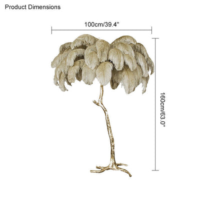 Tropical Feather Standing Lamp 63 in Tall Palm Tree Style Ambient Floor Light for Bedroom Living Room Decorative Accent Lighting
