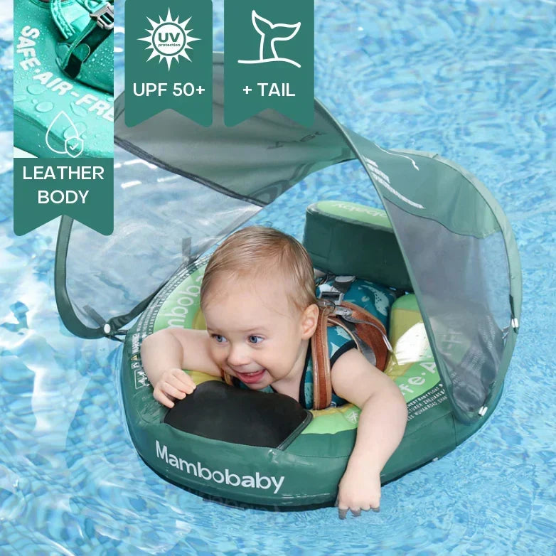 Inflatable Baby Float with Sun Canopy UPF 50+ for Pool Beach Water Play Safe Supportive Seat Ring for Infants Toddlers Ages 6-36 Months