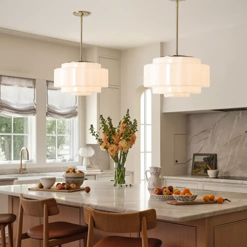 Suspension en verre opalin 16 po, finition laiton chaud, plafonnier réglable pour îlot de cuisine, entrée et chambre à coucher