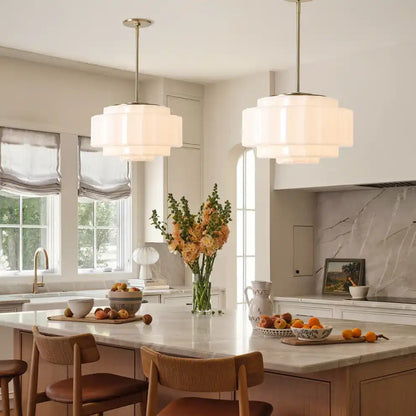 Suspension en verre opalin 16 po, finition laiton chaud, plafonnier réglable pour îlot de cuisine, entrée et chambre à coucher