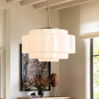 Suspension en verre opalin 16 po, finition laiton chaud, plafonnier réglable pour îlot de cuisine, entrée et chambre à coucher