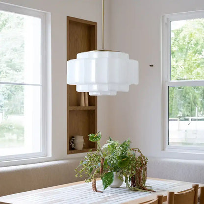 Suspension en verre opalin 16 po, finition laiton chaud, plafonnier réglable pour îlot de cuisine, entrée et chambre à coucher
