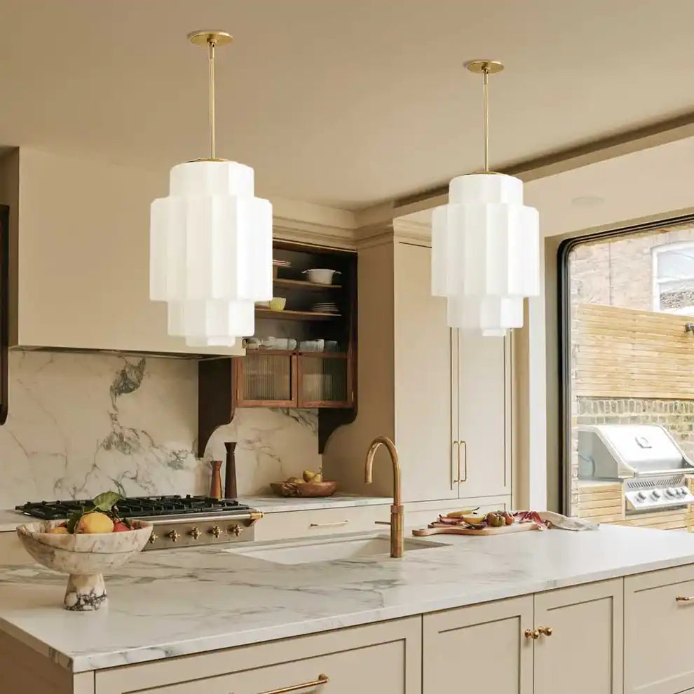 Suspension en verre opalin 16 po, finition laiton chaud, plafonnier réglable pour îlot de cuisine, entrée et chambre à coucher