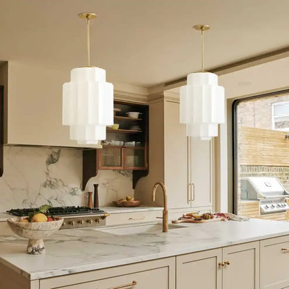 Suspension en verre opalin 16 po, finition laiton chaud, plafonnier réglable pour îlot de cuisine, entrée et chambre à coucher