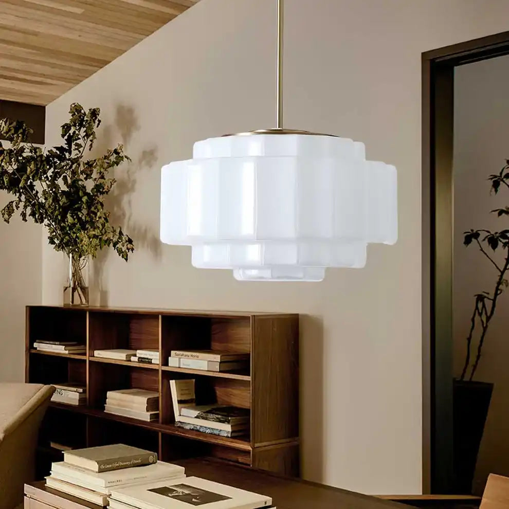 Suspension en verre opalin 16 po, finition laiton chaud, plafonnier réglable pour îlot de cuisine, entrée et chambre à coucher