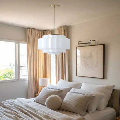 Suspension en verre opalin 16 po, finition laiton chaud, plafonnier réglable pour îlot de cuisine, entrée et chambre à coucher