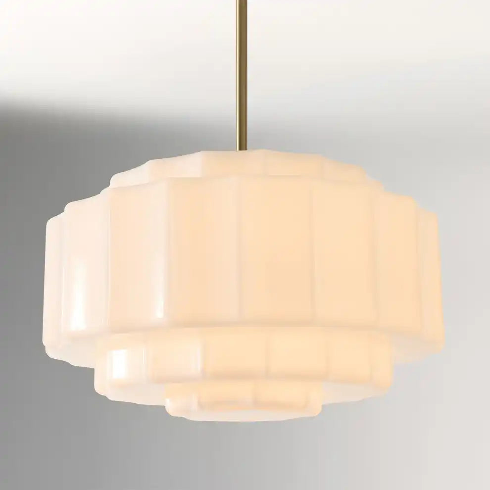 Suspension en verre opalin 16 po, finition laiton chaud, plafonnier réglable pour îlot de cuisine, entrée et chambre à coucher