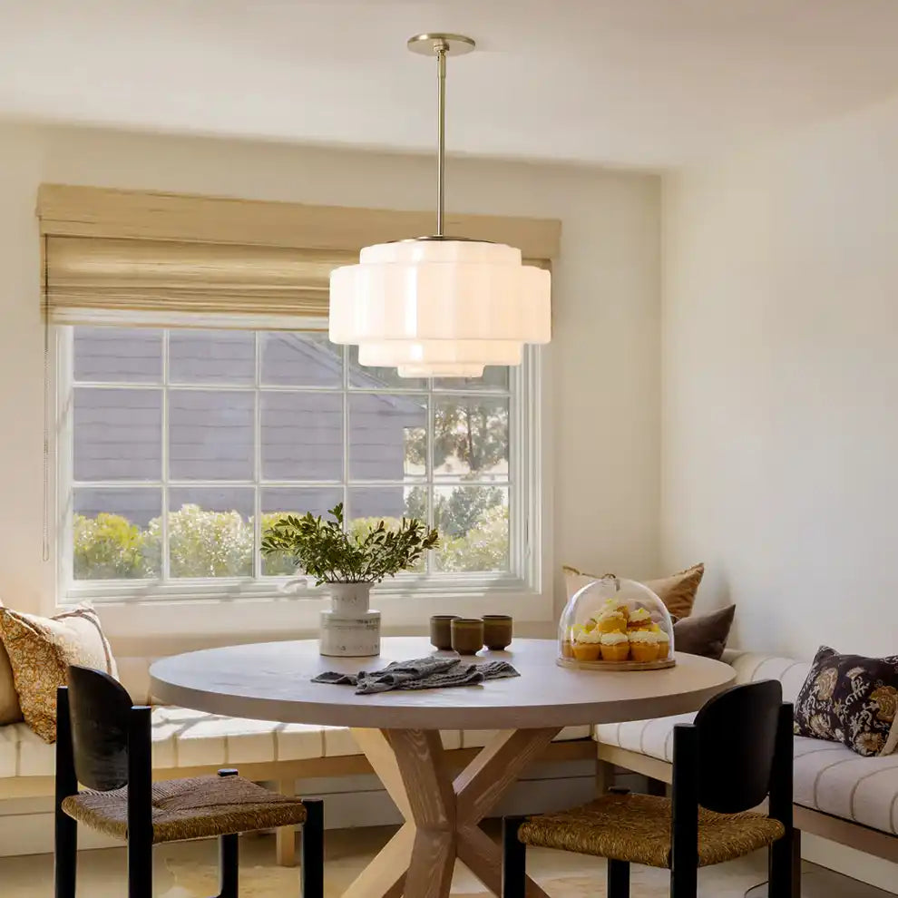 Suspension en verre opalin 16 po, finition laiton chaud, plafonnier réglable pour îlot de cuisine, entrée et chambre à coucher