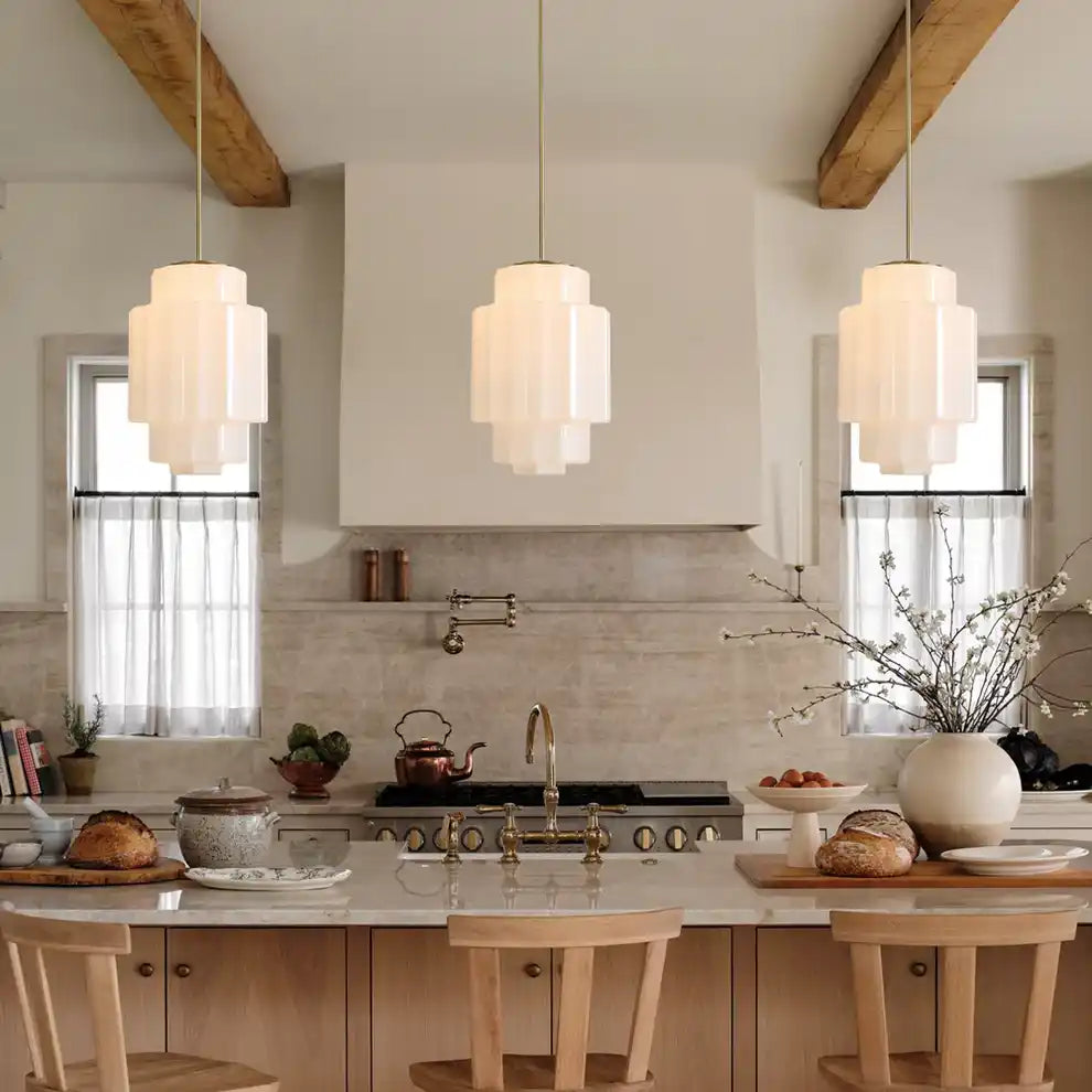 Suspension en verre opalin 16 po, finition laiton chaud, plafonnier réglable pour îlot de cuisine, entrée et chambre à coucher