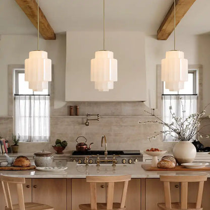 Suspension en verre opalin 16 po, finition laiton chaud, plafonnier réglable pour îlot de cuisine, entrée et chambre à coucher
