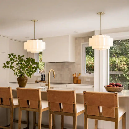 Suspension en verre opalin 16 po, finition laiton chaud, plafonnier réglable pour îlot de cuisine, entrée et chambre à coucher