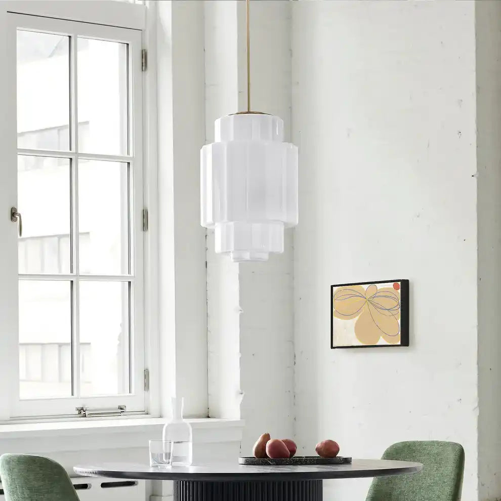 Suspension en verre opalin 16 po, finition laiton chaud, plafonnier réglable pour îlot de cuisine, entrée et chambre à coucher