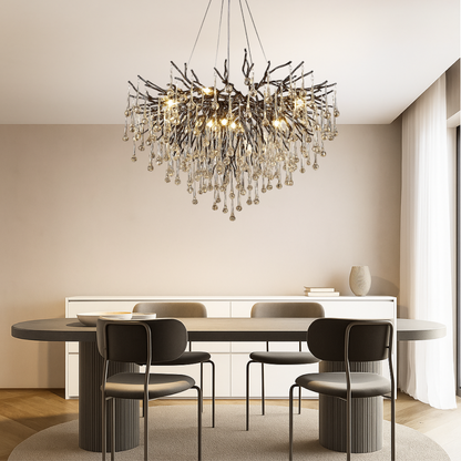 Lustre en cristal réglable, suspension LED, diamètre 60-120 cm, luminaire moderne en aluminium pour tables de salle à manger et hauts plafonds