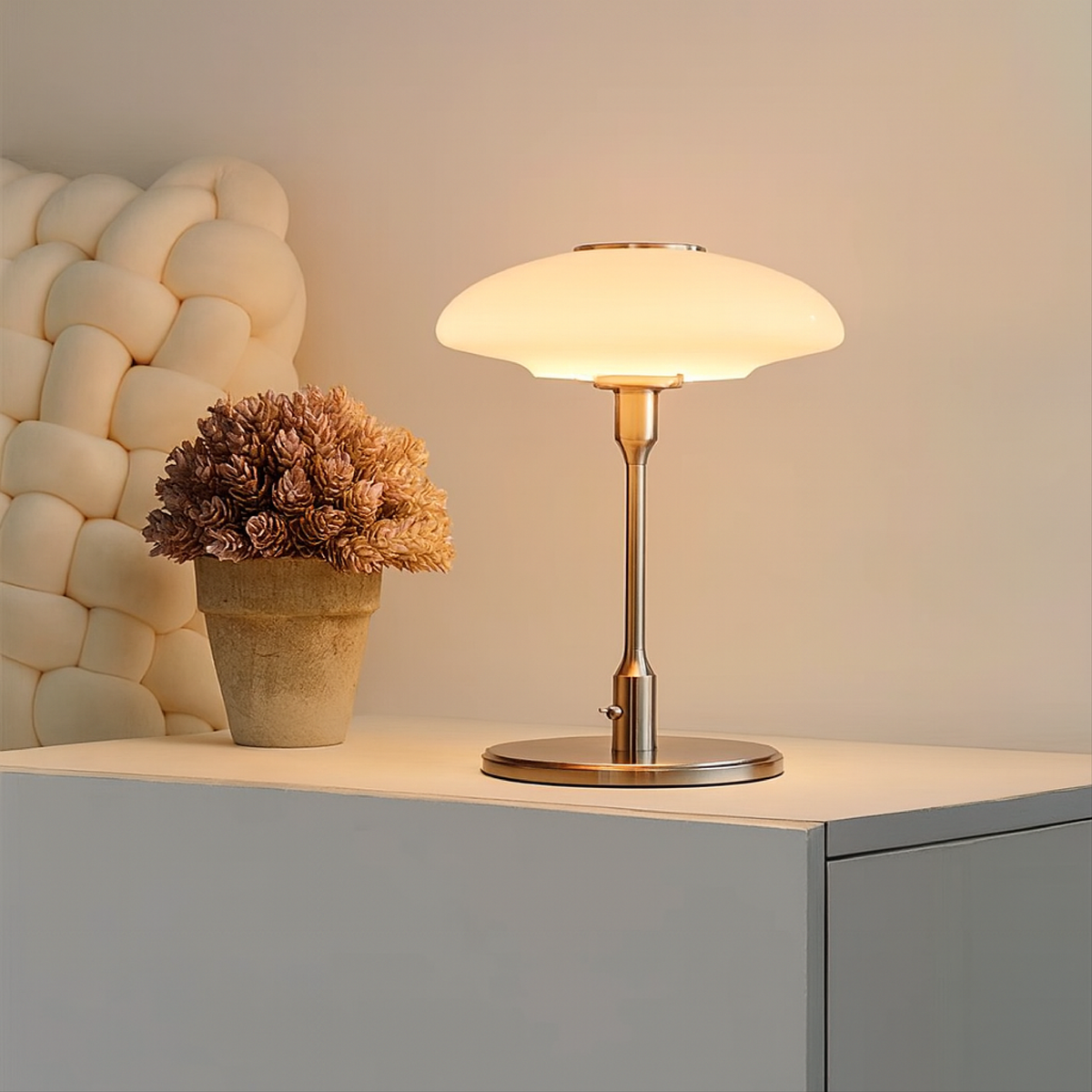 Glass Sphere Desk Lamp 12 in Metal Base E14 Socket 3000K Glow Nightstand Study Office Bedroom Ambient Light