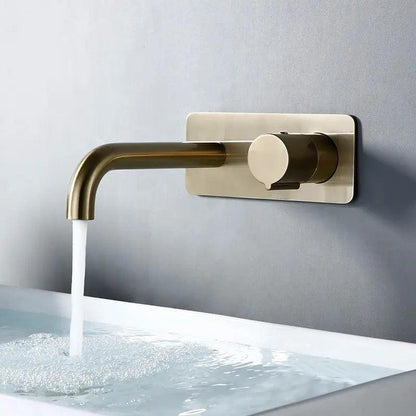 Wall-Mount Bathroom Faucet Single-Handle Gold Brass Finish Space-Saving Basin Tap for Vanity Remodel Powder Room Modern American Home