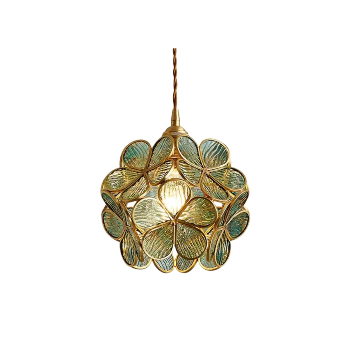 Floral Glass Hanging Light Fixture with Adjustable 59-Inch Cord E27 Socket Gold Brass Frame for Kitchen Table Bedroom Living Room Vintage-St
