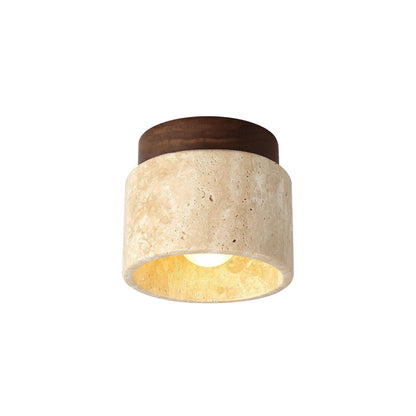 Plafonnier encastré en pierre naturelle avec détails en bois, culot E26, pour chambre, entrée, espace de vie, luminaire à profil bas, éclairage ambiant au plafond