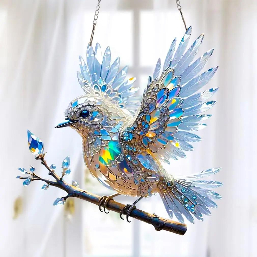 Ornement d’oiseau en cristal pour fenêtre – Décoration lumineuse réfléchissante pour la maison