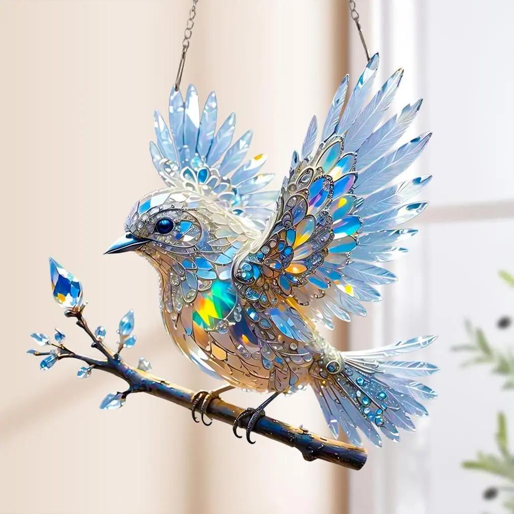 Ornement d’oiseau en cristal pour fenêtre – Décoration lumineuse réfléchissante pour la maison