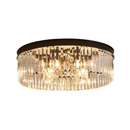 Close-to-Ceiling Crystal Chandelier 16-Inch Flush Mount with 4 Lights for Dining Room Bedroom Living Room Iron Frame Glass Accent Low
