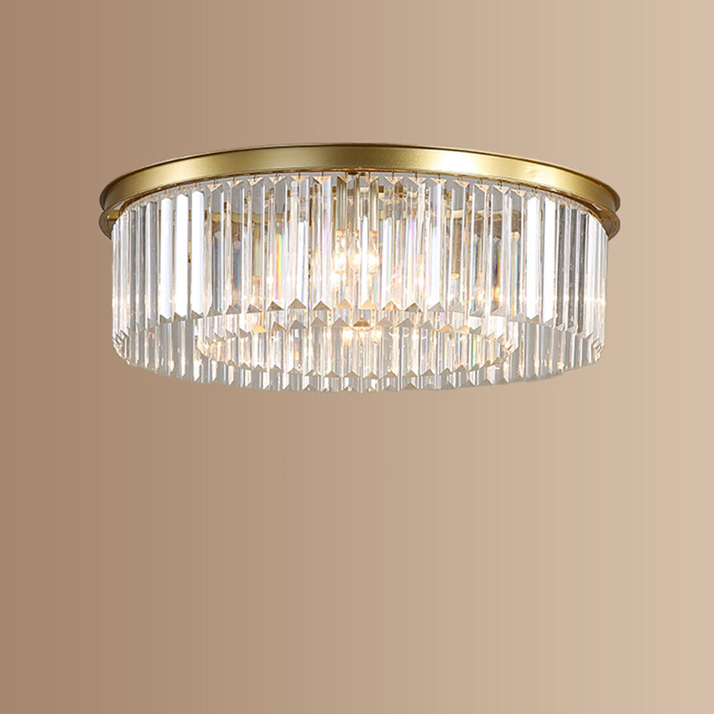 Close-to-Ceiling Crystal Chandelier 16-Inch Flush Mount with 4 Lights for Dining Room Bedroom Living Room Iron Frame Glass Accent Low