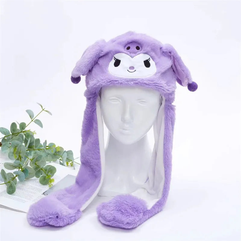 Plush Hat with Pop-Up Ears for Kids & Adults – Interactive Cosplay Beanie with Squeeze Paws | Fun Winter Accessory for Parties, Christmas