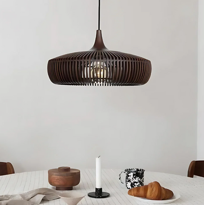 Wooden Ceiling Pendant Light 17 in Wide Scandinavian Minimalist Hanging Lamp for Dining Room Living Room Bedroom Natural Wood Cage Design E2