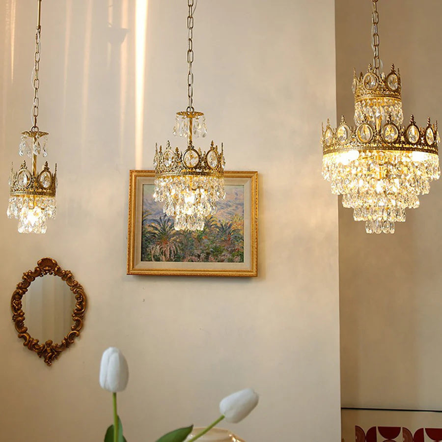Sparkling Crystal Fixture with Iron Frame Gold Finish for Dining Room Entryway & Living Space Overhead Lighting 20 Inch Width