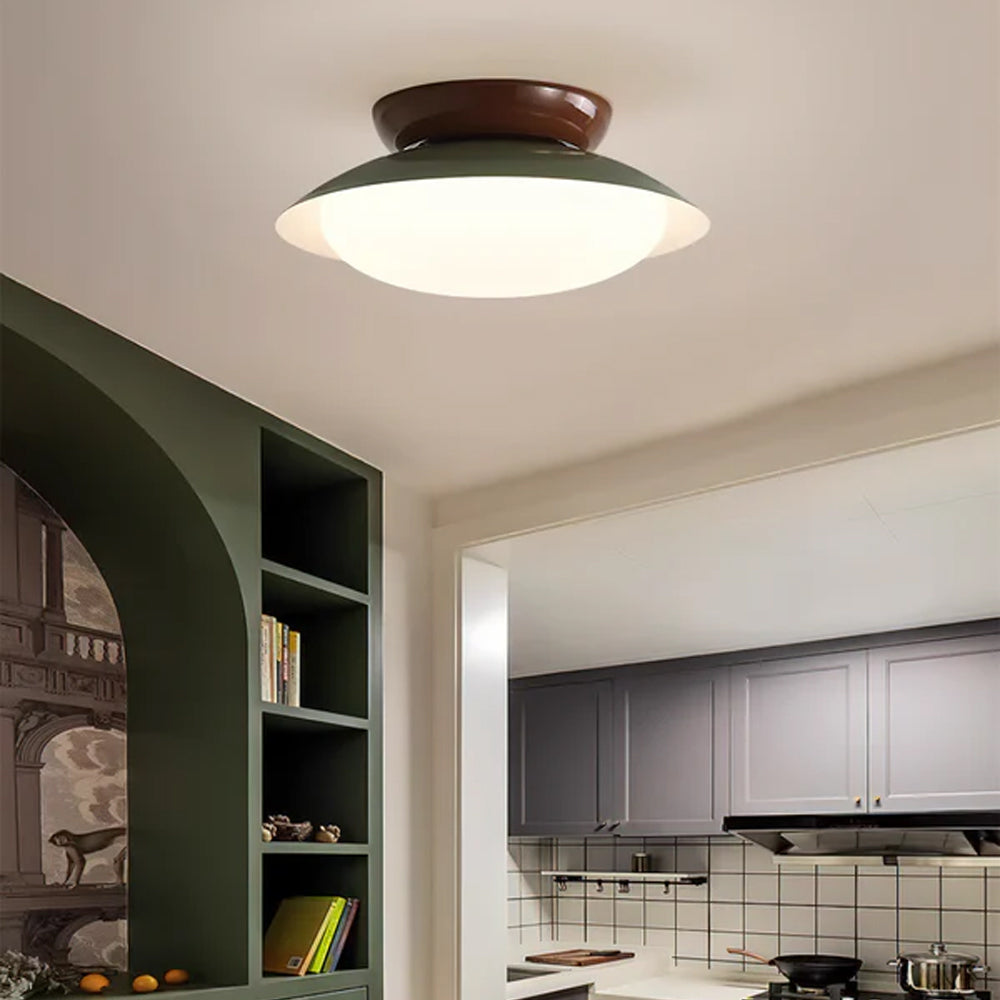Plafonnier LED encastré, armature métallique, 18 pouces, finition vert et marron, pour chambre, salon, salle à manger, couloir, éclairage d'ambiance moderne et rétro