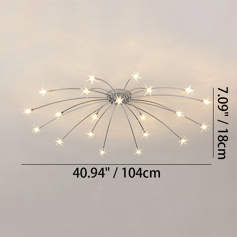 Semi Flush Mount Ceiling Light 24 Inch Glass & Metal LED Fixture for Bedroom Dining Room Contemporary Home Lighting