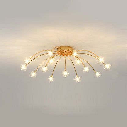 Semi Flush Mount Ceiling Light 24 Inch Glass & Metal LED Fixture for Bedroom Dining Room Contemporary Home Lighting
